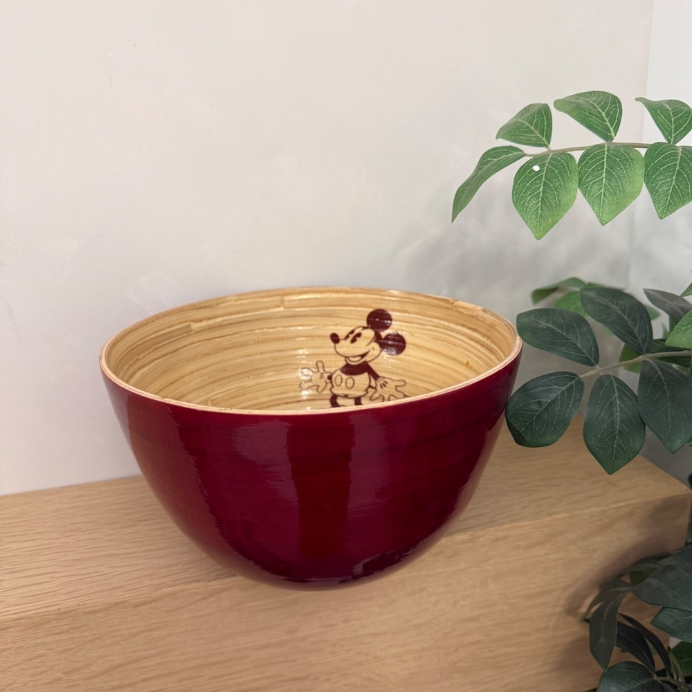 Disney Parks Mickey Mouse Red Lacquered Bamboo Serving Bowl 10 Inch
